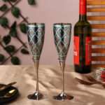 Professional Handicrafts Brass Wine Glasses, Metal Goblet, Champagne Flutes, Diwali, Wedding Anniversary Gift for Couple, Corporate Clients- Set of 2, Black Flutes Design