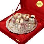 Professional Handicrafts Brass Puja Thali Set 8 Pieces for Mandir Room, White