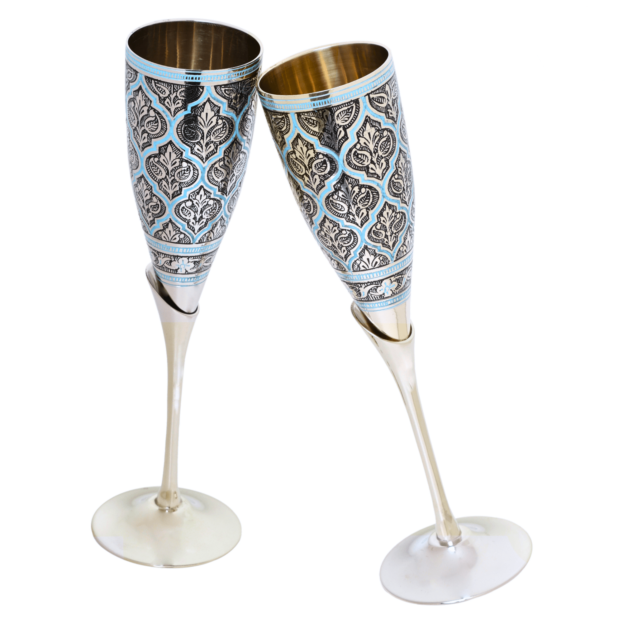 Chrome stemmed wine glasses/ornate metal base/wine goblets/gift/wedding/set newest of 2