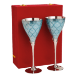 Professional Handicrafts Blue Wine Glasses, Metal Brass Goblet, Champagne Flutes, Diwali, Wedding Anniversary Gift for Couple Marriage, Corporate Clients - Set of 2, 200 ML