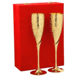 Professional Handicrafts 24K Gold Plated Brass Wine Glasses, Metal Goblet, Champagne Flutes, Diwali, Wedding Anniversary Gift for Couple Marriage, Corporate Clients - Set of 2, 200 ML