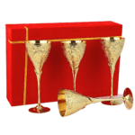 Professional Handicrafts 24K Gold Plated Brass Wine Glasses, Metal Goblet, Champagne Flutes, Diwali, Wedding Anniversary Gift For Couple Marriage, Corporate Clients- Set Of 4 Margarita Design, 200Ml